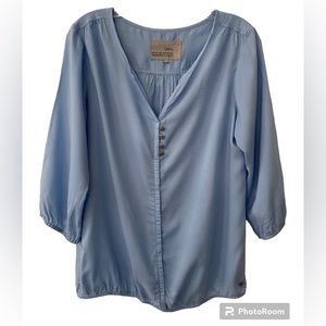 Cecil Light Blue Long Sleeve V-Neck Button Detail Blouse Top Size Small